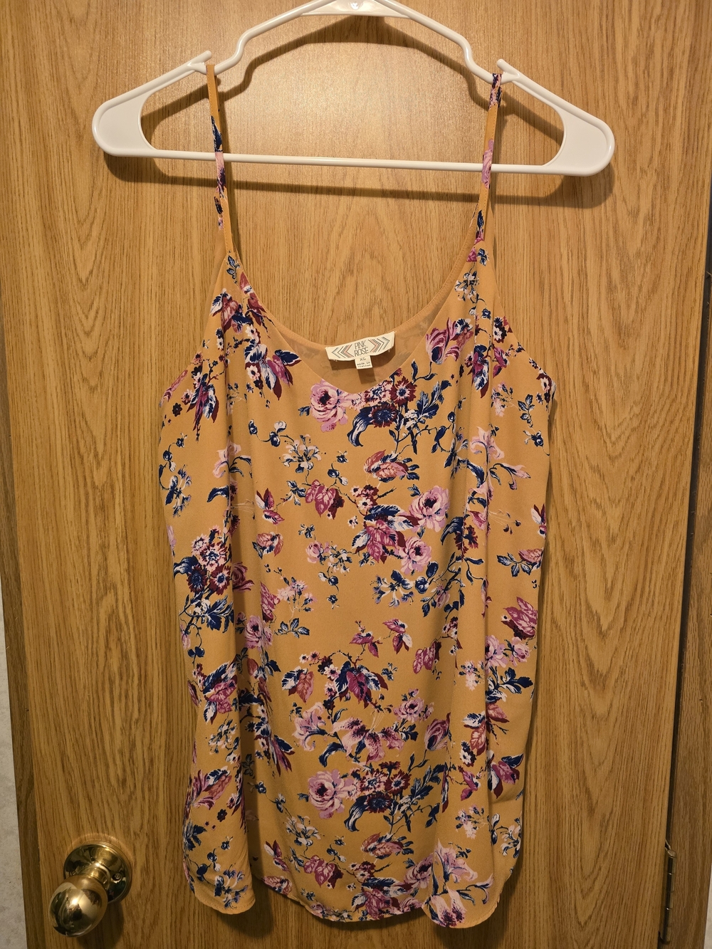 Pink Rose Mustard Floral Spaghetti-Strap Camisole